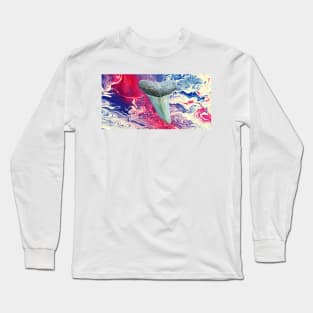 Red, White, and Blue Shark Tooth Fossil Paint Swirl Print Long Sleeve T-Shirt